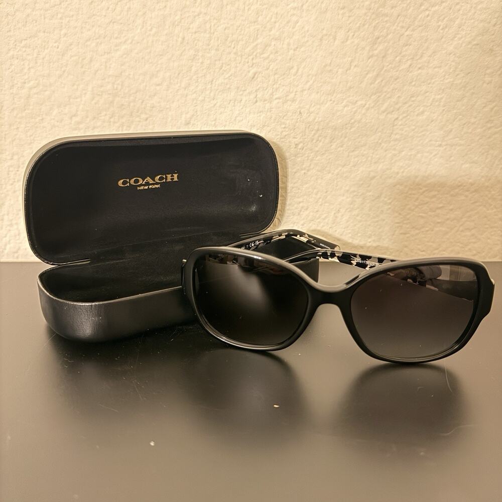Coach Oversized Round Sunglasses HC8166 1507 Black Animal Print Gradient Lens